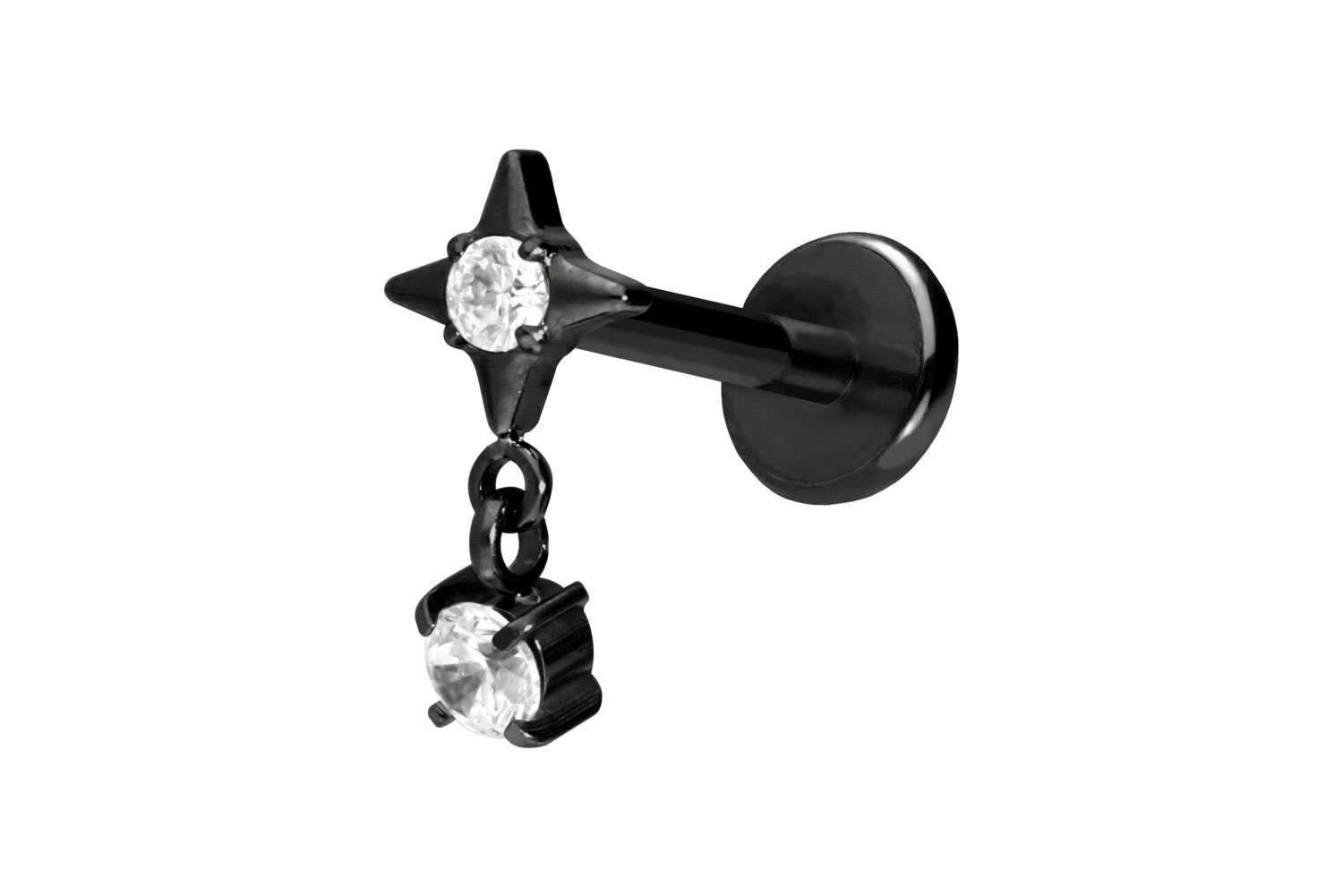 Titan Labret Piercing mit Push Fit STERN + KRISTALL